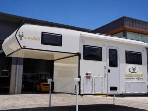 LuxLander 3.5m hard-top motorhome POD with LuxLander logos on the front and side