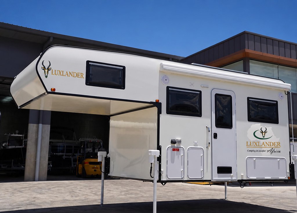 LuxLander 3.5m hard-top motorhome POD with LuxLander logos on the front and side